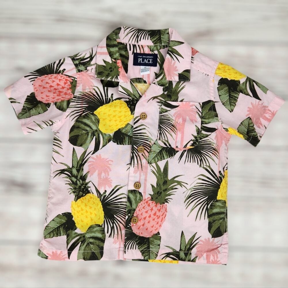 The Children's Place Toddler Hawaiian Pineapple Button Down Shirt Size 2T Coast